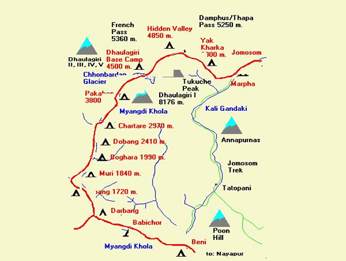 Dhaulagiri Circuit Trek – 19 days Map