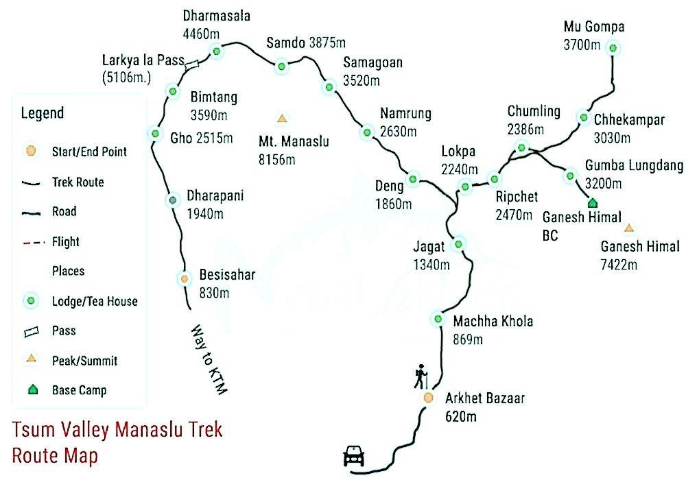 Manaslu Circuit Trek 15 days Map