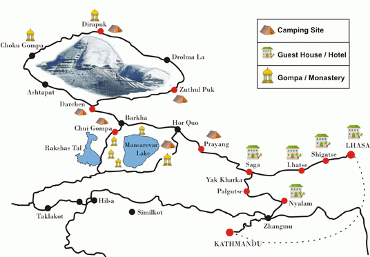 Mount Kailash Tour 14 days Map