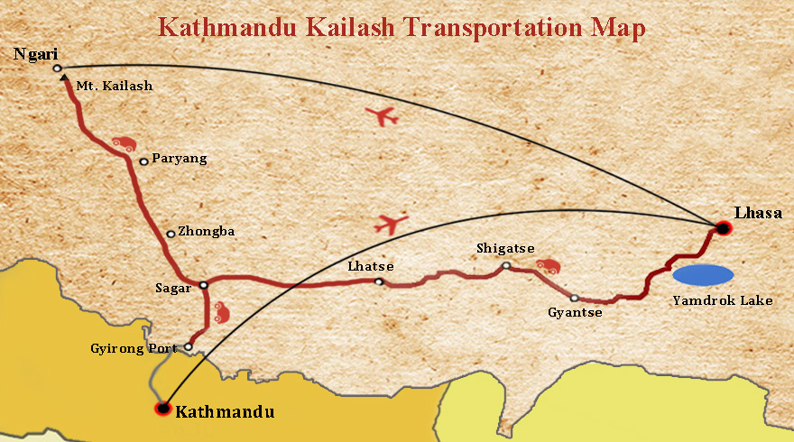 Lhasa and Mt Kailash Tour – 15 days Map